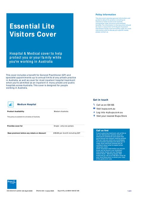 bupa standard visitors cover